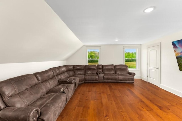 153 Lewis Rd, Morrison, TN 37357 - living room featuring wood finished floors, recessed lighting, vaulted ceiling, and baseboards