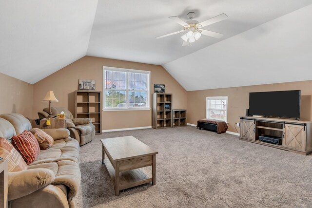 1368 Jason Cir, Ashland City, TN 37015 - carpeted living area with baseboards, ceiling fan, and vaulted ceiling