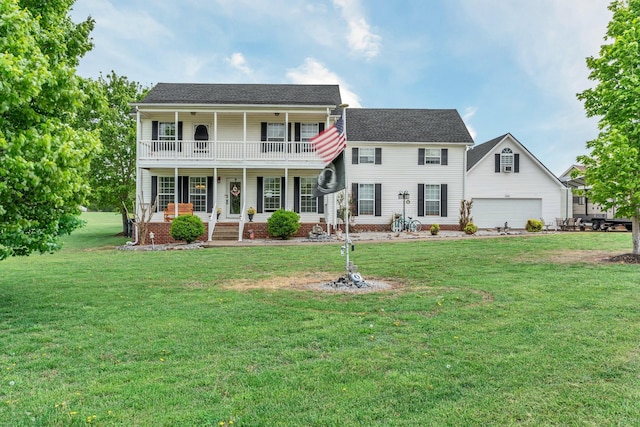 1368 Jason Cir, Ashland City, TN 37015 - colonial inspired home featuring a balcony, a shingled roof, covered porch, a front lawn, and a garage