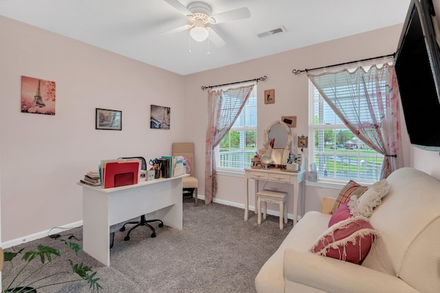 1368 Jason Cir, Ashland City, TN 37015 - carpeted office with a ceiling fan, visible vents, and baseboards