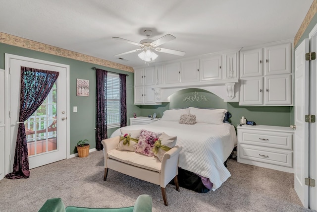 1368 Jason Cir, Ashland City, TN 37015 - bedroom with carpet flooring, visible vents, access to exterior, baseboards, and a ceiling fan