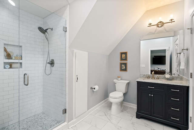 1004 Sattui Ct, Franklin, TN 37064 - bathroom featuring a shower stall, marble finish floor, vanity, and toilet