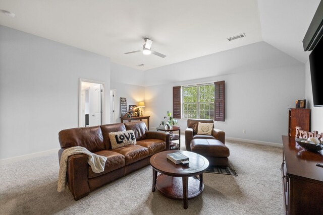 1004 Sattui Ct, Franklin, TN 37064 - living area featuring light colored carpet, visible vents, baseboards, and a ceiling fan