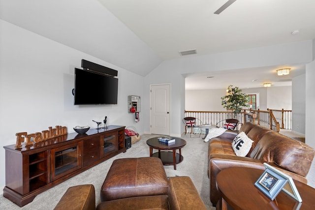 1004 Sattui Ct, Franklin, TN 37064 - living area with lofted ceiling, carpet, baseboards, and a ceiling fan
