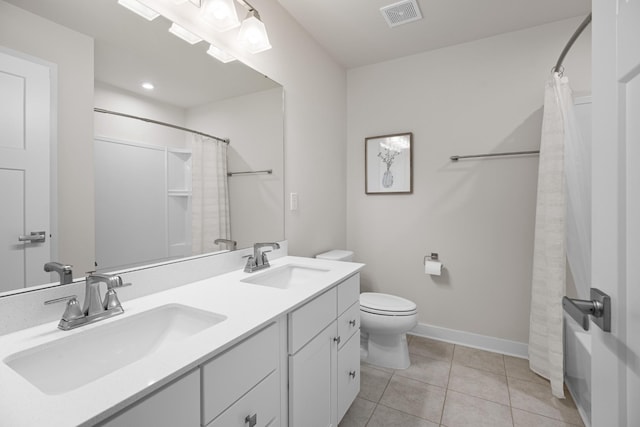full bathroom featuring toilet, visible vents, a sink, and tile patterned flooring