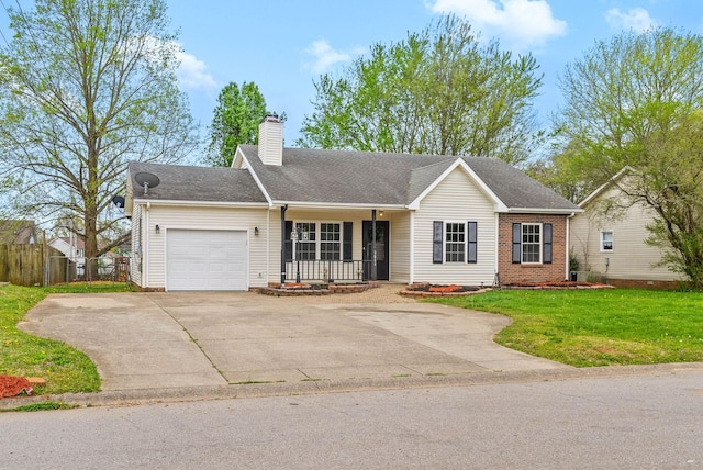3844 Marla Cir, Clarksville, TN 37042 - single story home featuring a chimney, covered porch, a garage, a front yard, and concrete driveway