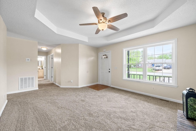 3844 Marla Cir, Clarksville, TN 37042 - unfurnished living room featuring visible vents, a raised ceiling, a textured ceiling, and carpet