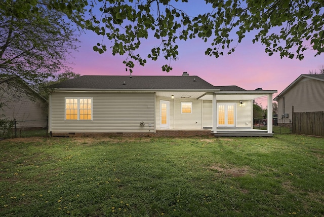 3844 Marla Cir, Clarksville, TN 37042 - back of house featuring a deck, a fenced backyard, a yard, crawl space, and french doors