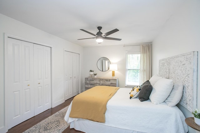 3901 Whitland Ave # 11, Nashville, TN 37205 - bedroom featuring wood finished floors, ceiling fan, and two closets