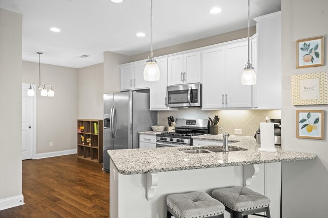 123 Saddlewood Ln, Hendersonville, TN 37075 - kitchen featuring light stone countertops, appliances with stainless steel finishes, a sink, a peninsula, and tasteful backsplash