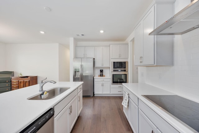 2137 Creekland View Blvd, Nashville, TN 37207 - kitchen featuring black appliances, wall chimney range hood, a sink, light countertops, and recessed lighting