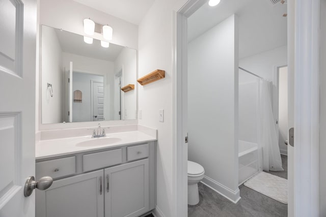 2137 Creekland View Blvd, Nashville, TN 37207 - bathroom with toilet, vanity, tile patterned flooring, shower / tub combo, and baseboards