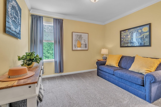living area with a healthy amount of sunlight, baseboards, and carpet floors