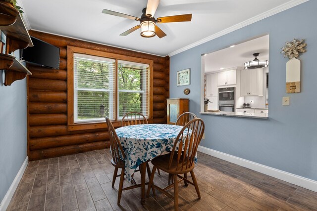 209 Green Valley Blvd, Franklin, TN 37064 - dining room featuring baseboards, rustic walls, and dark wood-type flooring