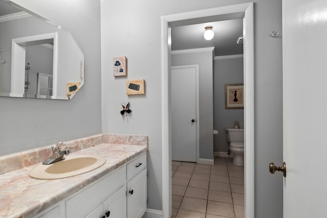 209 Green Valley Blvd, Franklin, TN 37064 - bathroom featuring crown molding, tile patterned floors, toilet, and vanity