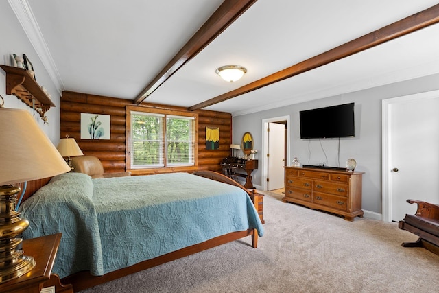 209 Green Valley Blvd, Franklin, TN 37064 - bedroom with baseboards, carpet, log walls, and crown molding