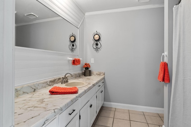 209 Green Valley Blvd, Franklin, TN 37064 - bathroom featuring crown molding, baseboards, tile patterned flooring, and vanity