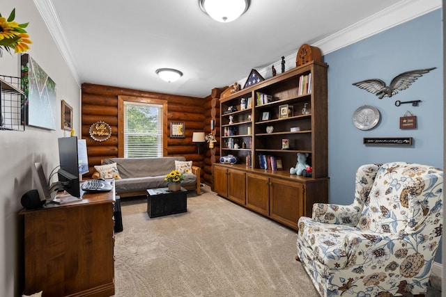 209 Green Valley Blvd, Franklin, TN 37064 - living room with crown molding, light carpet, and log walls