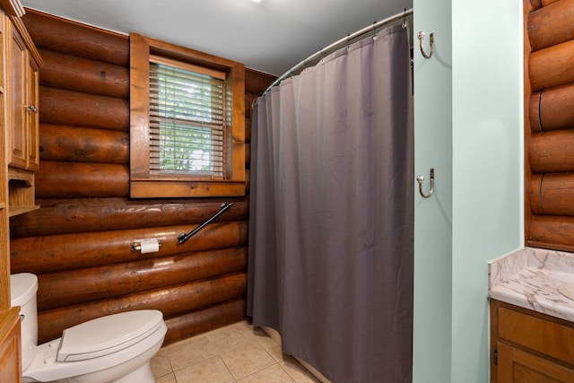 209 Green Valley Blvd, Franklin, TN 37064 - full bath with vanity, rustic walls, tile patterned flooring, and toilet