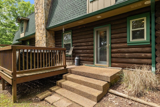 209 Green Valley Blvd, Franklin, TN 37064 - doorway to property with roof with shingles and a wooden deck