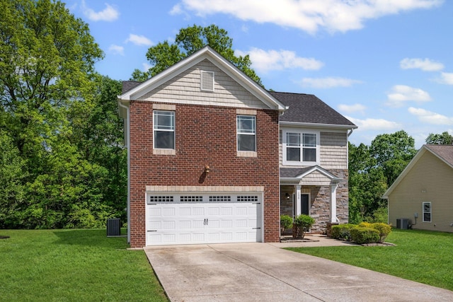 208 Wyburn Pl, Burns, TN 37029 - traditional-style home featuring a garage, driveway, central AC, and a front yard