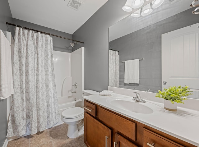 208 Wyburn Pl, Burns, TN 37029 - bathroom featuring vanity, shower / tub combo, toilet, and visible vents