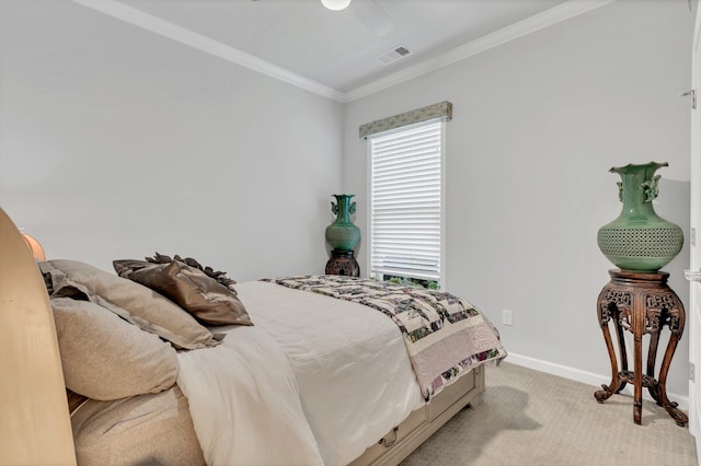 1072 Sumner Grv, Spring Hill, TN 37174 - bedroom featuring visible vents, crown molding, baseboards, light colored carpet, and a ceiling fan