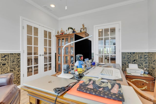 1072 Sumner Grv, Spring Hill, TN 37174 - home office with french doors, crown molding, and visible vents