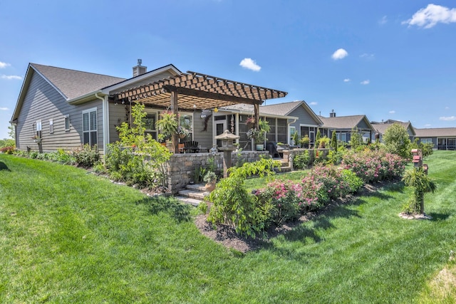 1072 Sumner Grv, Spring Hill, TN 37174 - back of property with a lawn, a pergola, and a chimney