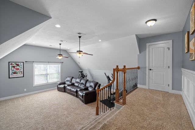 1341 Judge Tyler Dr, Clarksville, TN 37043 - additional living space featuring lofted ceiling, visible vents, a ceiling fan, and carpet floors