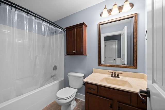 1341 Judge Tyler Dr, Clarksville, TN 37043 - bathroom with shower / bath combo, vanity, tile patterned floors, toilet, and baseboards