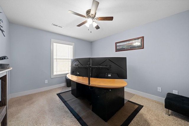 1341 Judge Tyler Dr, Clarksville, TN 37043 - carpeted office featuring a ceiling fan, visible vents, and baseboards