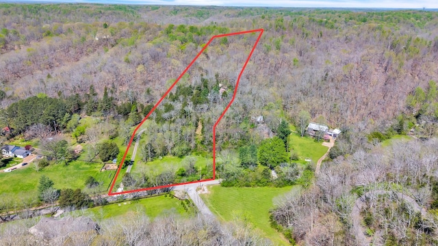 aerial view featuring a forest view