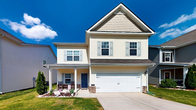 524 Burchell Ln, Columbia, TN 38401 - craftsman-style house featuring a porch, concrete driveway, a front lawn, and a garage