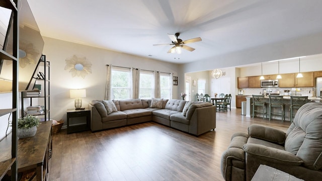 524 Burchell Ln, Columbia, TN 38401 - living area featuring a ceiling fan and dark wood-style flooring