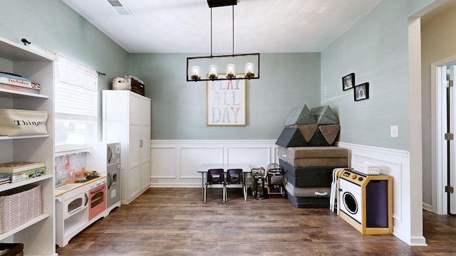 524 Burchell Ln, Columbia, TN 38401 - game room with dark wood-type flooring, a decorative wall, a wainscoted wall, and visible vents
