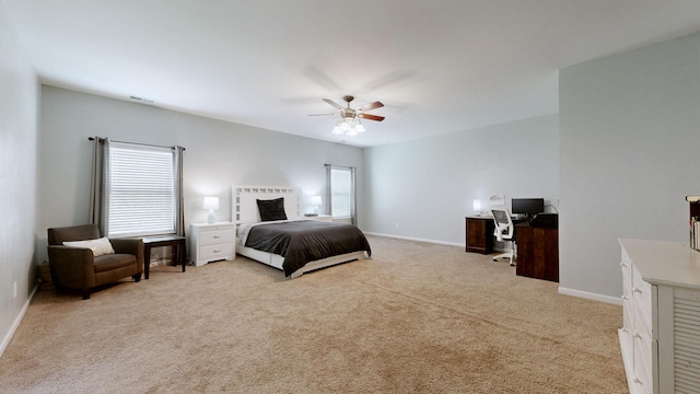 524 Burchell Ln, Columbia, TN 38401 - bedroom with baseboards, light carpet, a ceiling fan, and visible vents