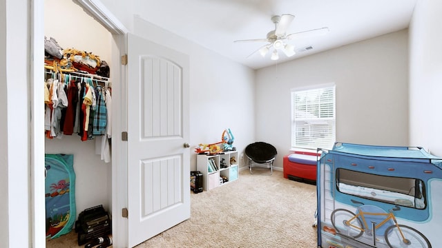 524 Burchell Ln, Columbia, TN 38401 - game room with visible vents, carpet flooring, and ceiling fan