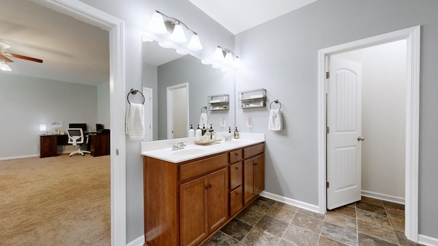524 Burchell Ln, Columbia, TN 38401 - bathroom with baseboards, a sink, ceiling fan, and double vanity