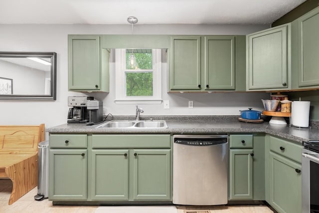 5070 Ridge Rd, Joelton, TN 37080 - kitchen with appliances with stainless steel finishes, green cabinets, and a sink