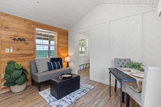 10931 Beechcraft Rd, Bon Aqua, TN 37025 - living area with wood ceiling, wood walls, wood finished floors, and lofted ceiling