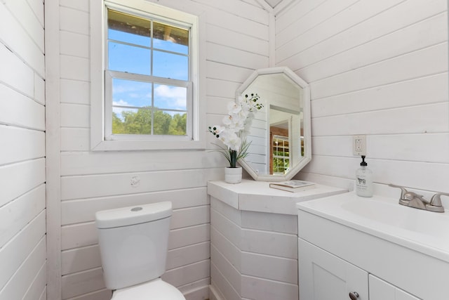 10931 Beechcraft Rd, Bon Aqua, TN 37025 - bathroom with vanity, wood walls, and toilet