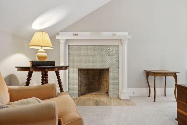 1494 Grant Rd, Watertown, TN 37184 - interior space featuring a tiled fireplace and lofted ceiling