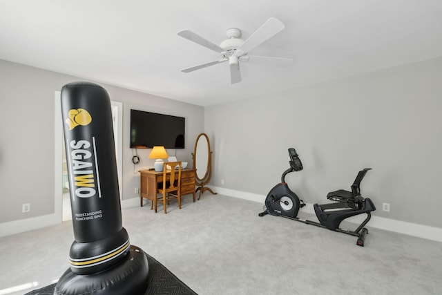 1494 Grant Rd, Watertown, TN 37184 - exercise area featuring baseboards, a ceiling fan, and carpet flooring