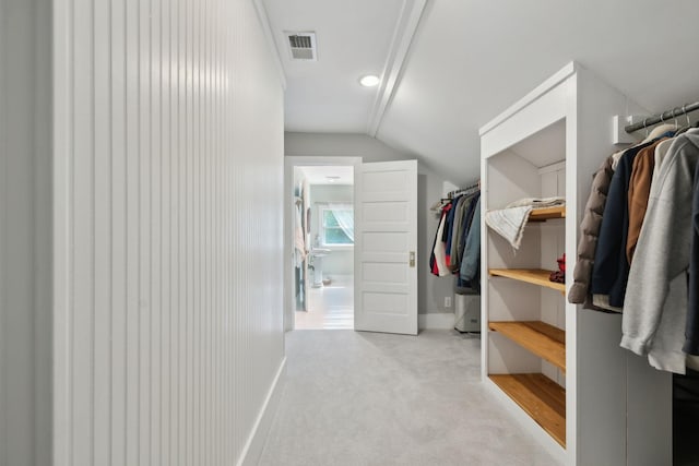 1494 Grant Rd, Watertown, TN 37184 - spacious closet featuring vaulted ceiling, carpet flooring, and visible vents