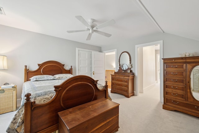1494 Grant Rd, Watertown, TN 37184 - bedroom featuring ceiling fan, lofted ceiling, and light carpet