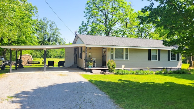 4471 Seminary Rd, Smyrna, TN 37167 - single story home with a porch, a front yard, gravel driveway, and a storage unit