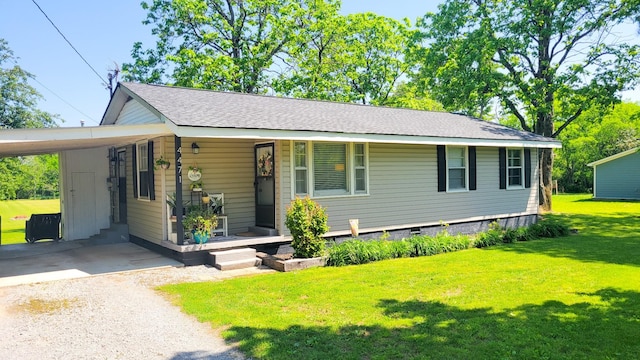 4471 Seminary Rd, Smyrna, TN 37167 - view of front of property with driveway, a carport, a shingled roof, covered porch, and a front lawn