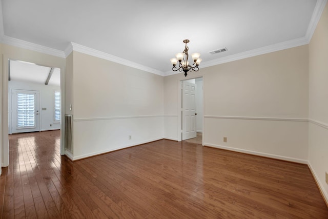1202 General George Patton Rd, Nashville, TN 37221 - unfurnished dining area featuring visible vents, baseboards, an inviting chandelier, wood-type flooring, and ornamental molding