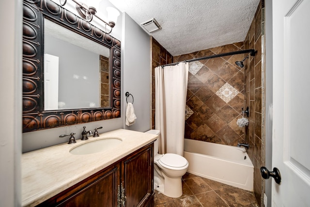 106 Windellwood Cir, Smyrna, TN 37167 - bathroom featuring toilet, vanity, shower / bathtub combination with curtain, and a textured ceiling